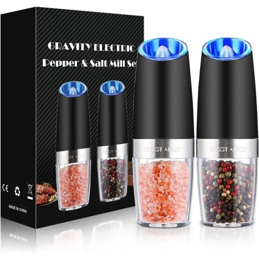 Gravity Electric Pepper and Salt Grinder Set, Adjustable Automatic